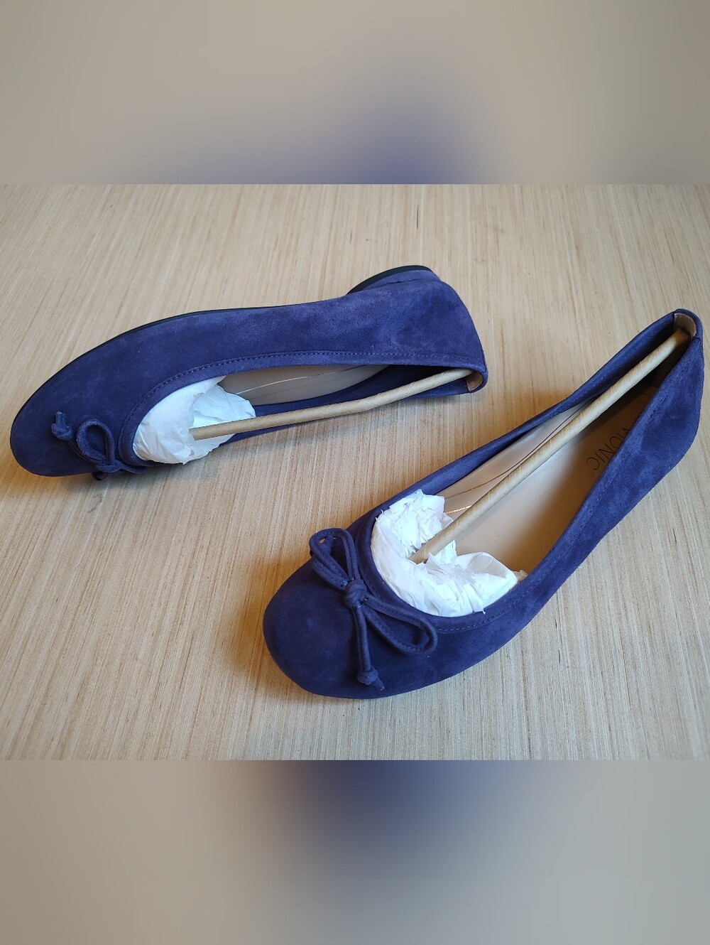 Vionic Callisto Ballet Flats Blue Suede Bow Round Toe Leather Lining Comfy 8